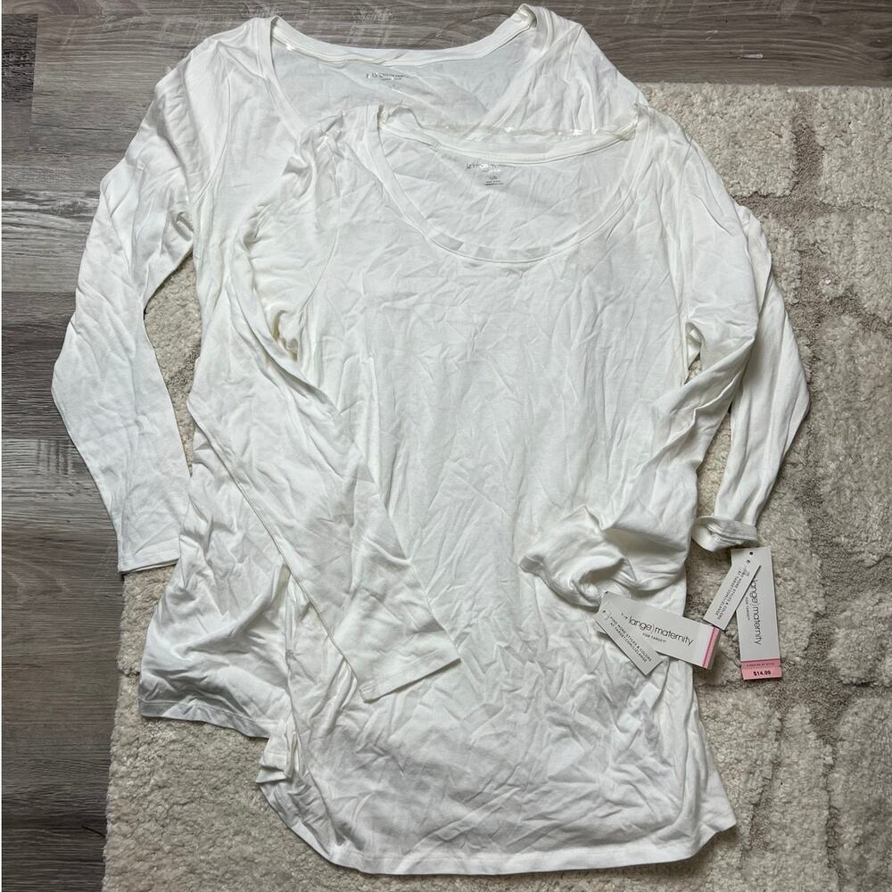NWT Liz Lange Maternity L White Long Sleeve Tee Bundle 2 Pack Minimalist Momcore